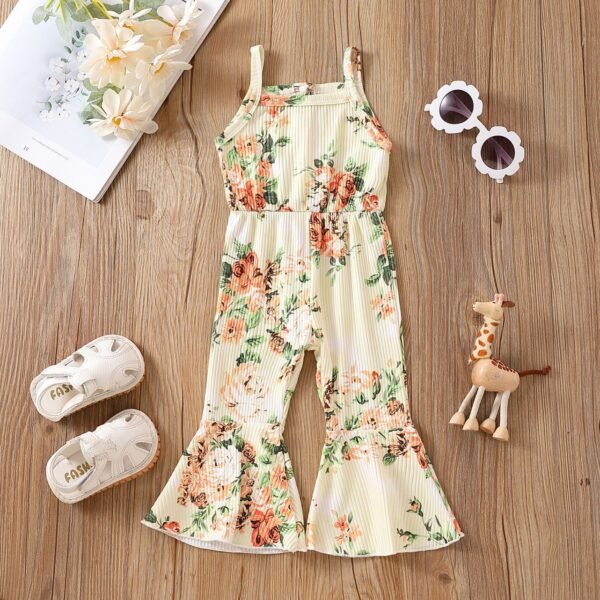Liuliukd|Floral Cow Print Baby Girl Jumpsuit-Yellow-Kids