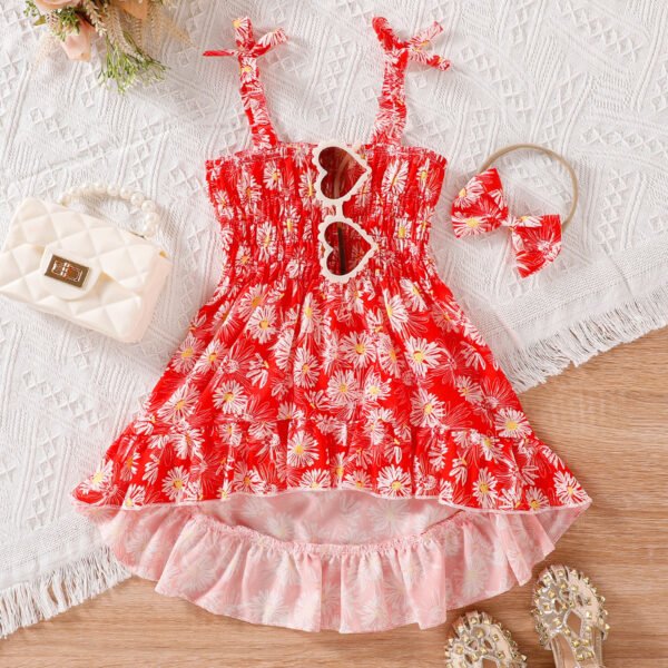 Liuliukd|Floral Irregular Skirt Girls Dresses-Red-Baby