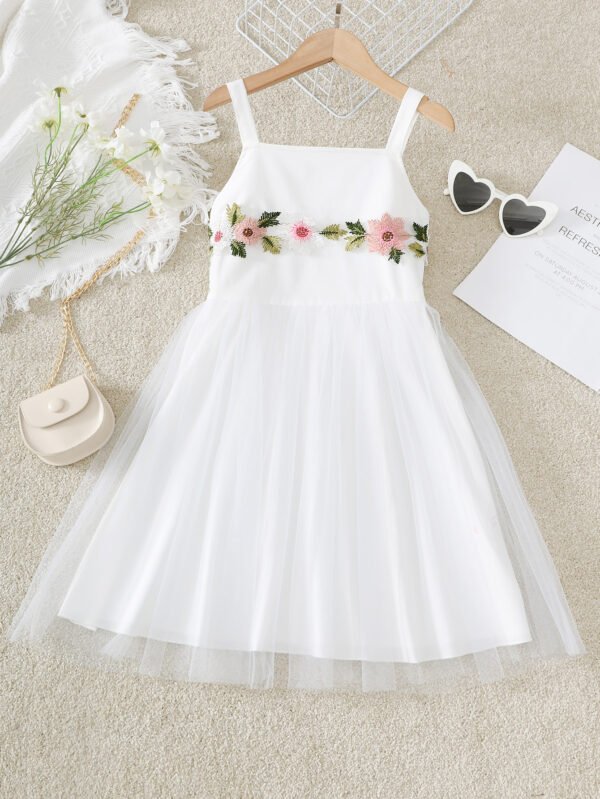 Liuliukd|Floral Mesh Dresses For Girls-White-Teenager