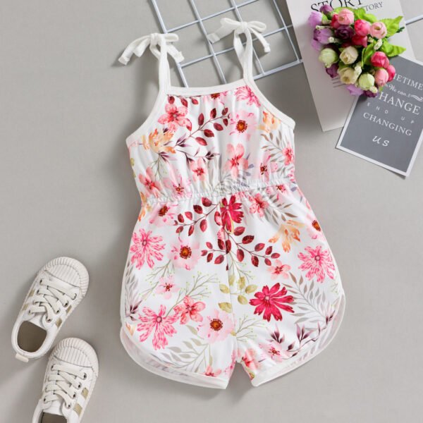 Liuliukd|Floral Print Girls Jumpsuits-White-Kids