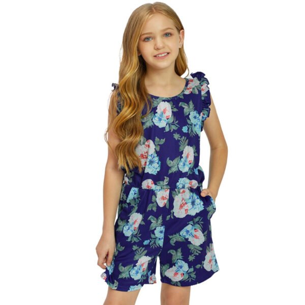 Liuliukd|Floral Teenager Girls Jumpsuit-Blue-Teenager