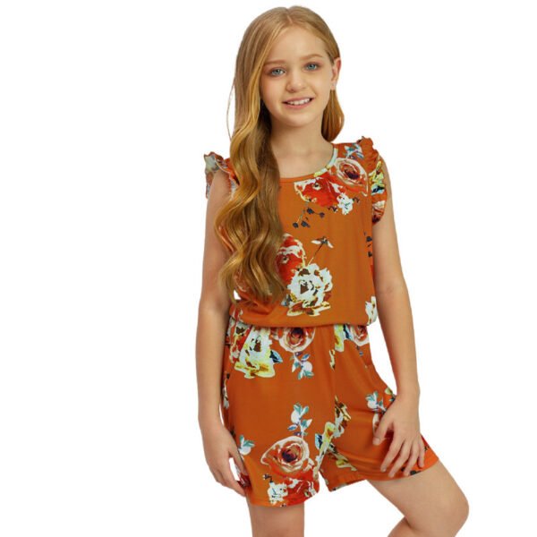 Liuliukd|Floral Teenager Girls Jumpsuit-Orange-Teenager