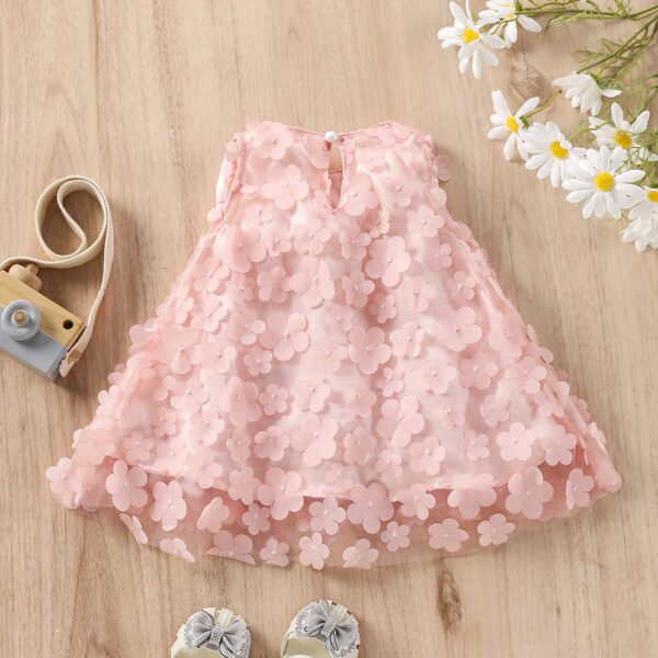 Liuliukd|Flower Mesh Layered Bowknot Dresses For Girls-Pink-Kids