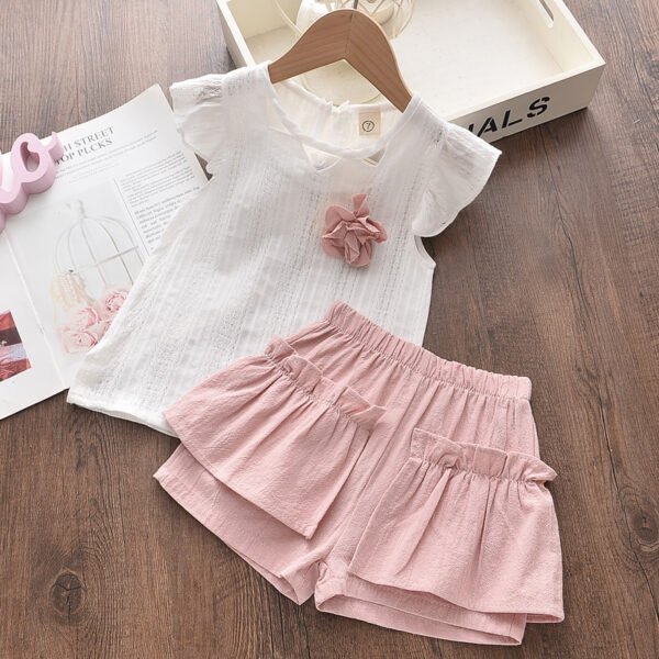 Liuliukd|Flower Vest+Shorts Children Clothes-Pink-Kids