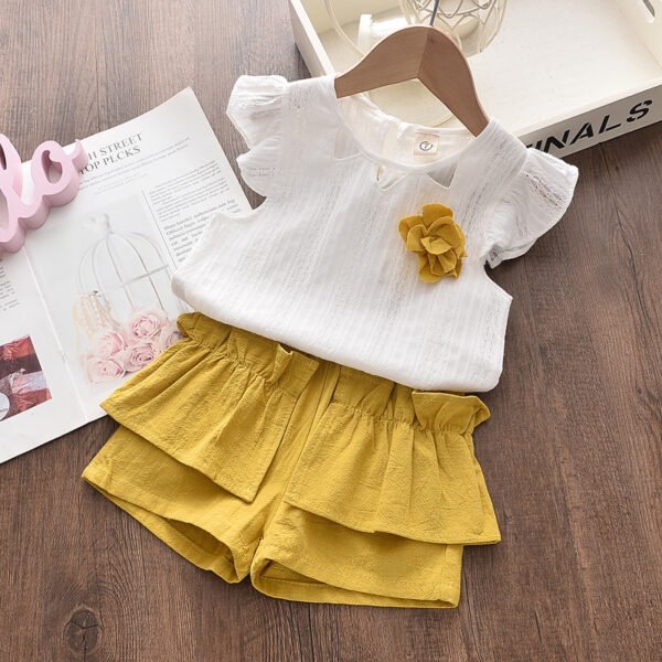 Liuliukd|Flower Vest+Shorts Children Clothes-Yellow-Kids