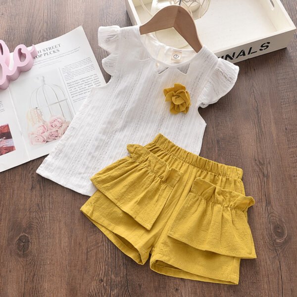 Liuliukd|Flower Vest+Shorts Children Clothes-Yellow-Kids