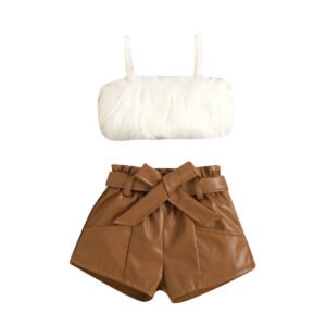 Liuliukd|Fur Vest+Leather Shorts Children Clothing Set-Kids