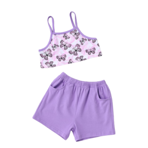 Liuliukd|Girls Outfits Butterfly Vest+Purple Shorts-Kids