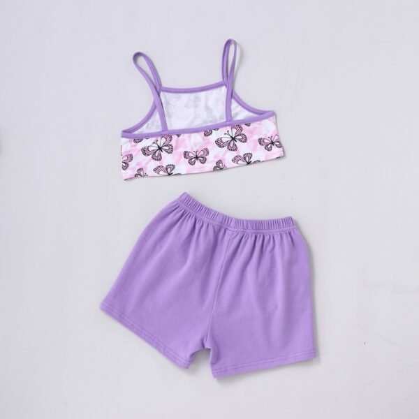 Liuliukd|Girls Outfits Butterfly Vest+Purple Shorts-Purple-Kids