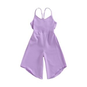 Liuliukd|Girls Solid Color Sling Flared Pants Jumpsuit-Kids