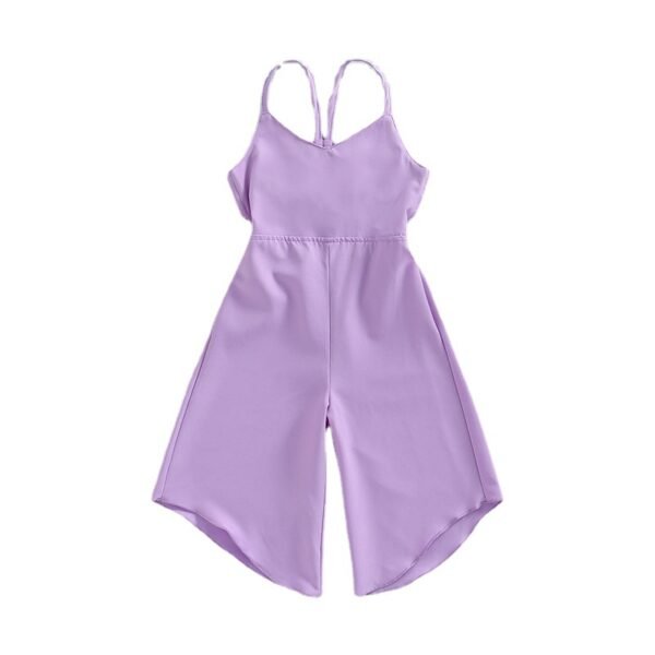 Liuliukd|Girls Solid Color Sling Flared Pants Jumpsuit-Kids