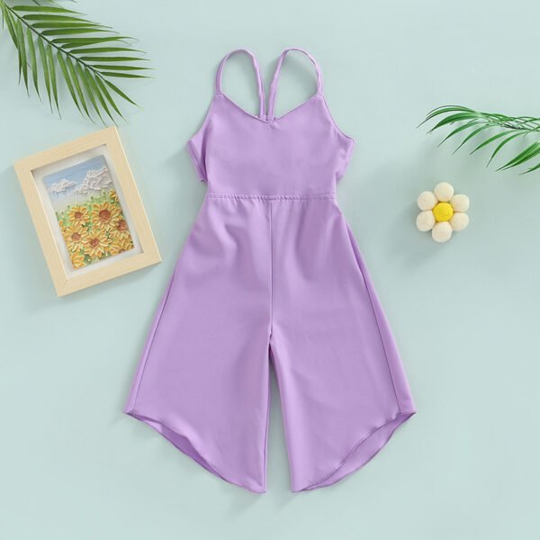 Liuliukd|Girls Solid Color Sling Flared Pants Jumpsuit-Purple-Kids
