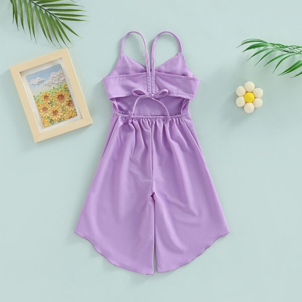 Liuliukd|Girls Solid Color Sling Flared Pants Jumpsuit-Purple-Kids