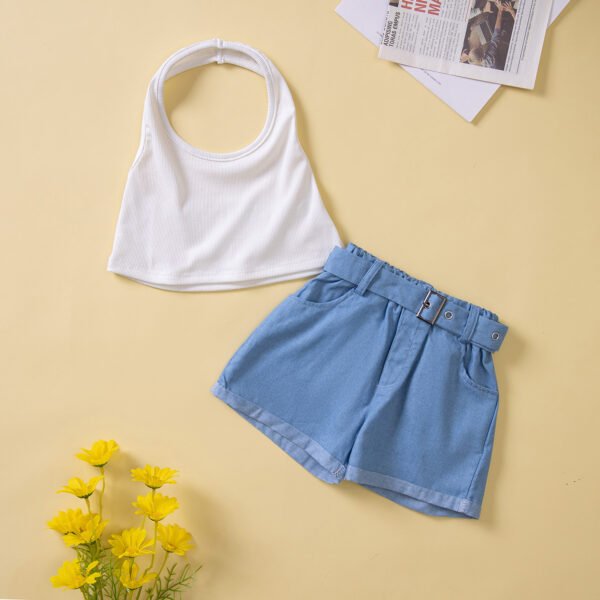 Liuliukd|Halter Vest+Denim Shorts Kids Wholesale Clothing-White-Kids