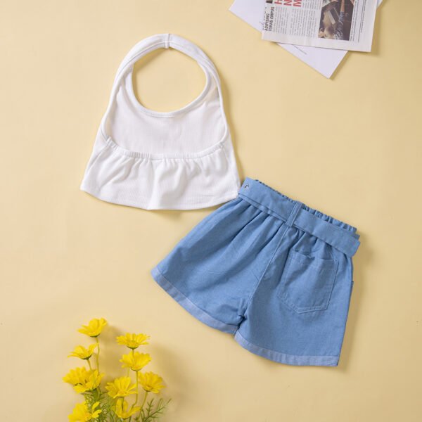 Liuliukd|Halter Vest+Denim Shorts Kids Wholesale Clothing-White-Kids