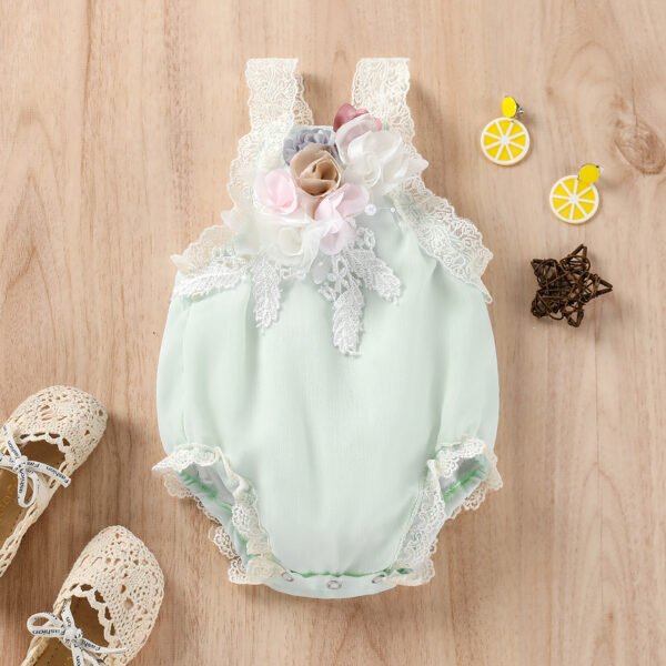 Liuliukd|Lace 3D Flower Newborn Clothes-Green-Baby