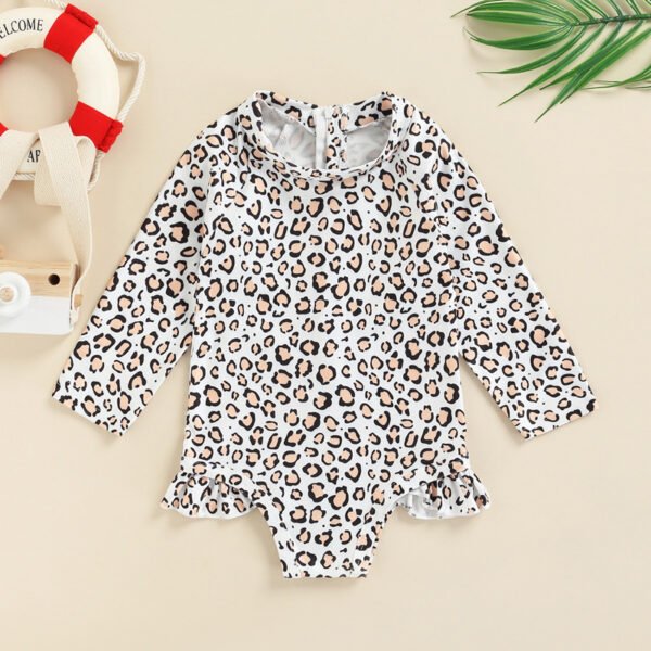 Liuliukd|Leopard Long Sleeve Baby Swimwear-White-Kids