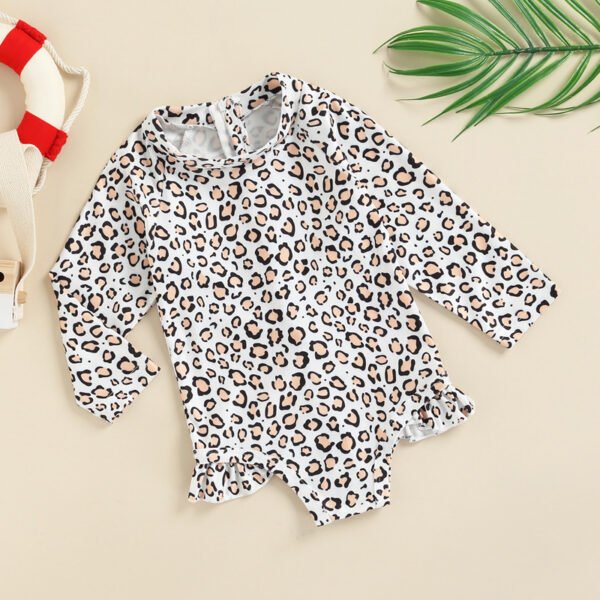 Liuliukd|Leopard Long Sleeve Baby Swimwear-White-Kids