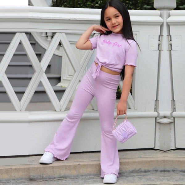 Liuliukd|Letter Crop Tshirt Flare Trousers Children Clothes Wholesale-Pink-Kids