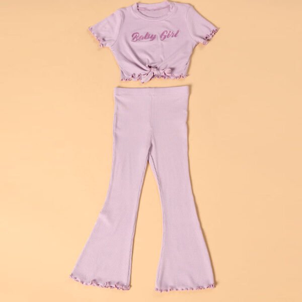 Liuliukd|Letter Crop Tshirt Flare Trousers Children Clothes Wholesale-Pink-Kids