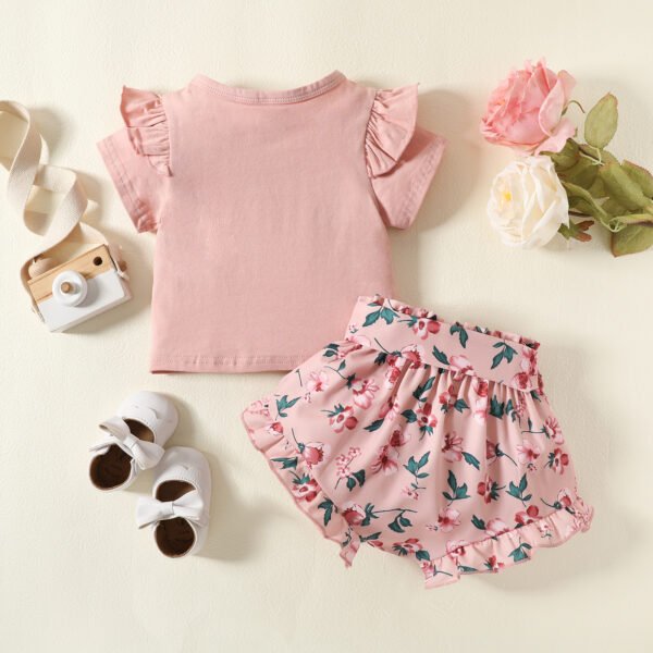 Liuliukd|Letter Pullover Floral Shorts Baby Girl Sets-Pink-Baby