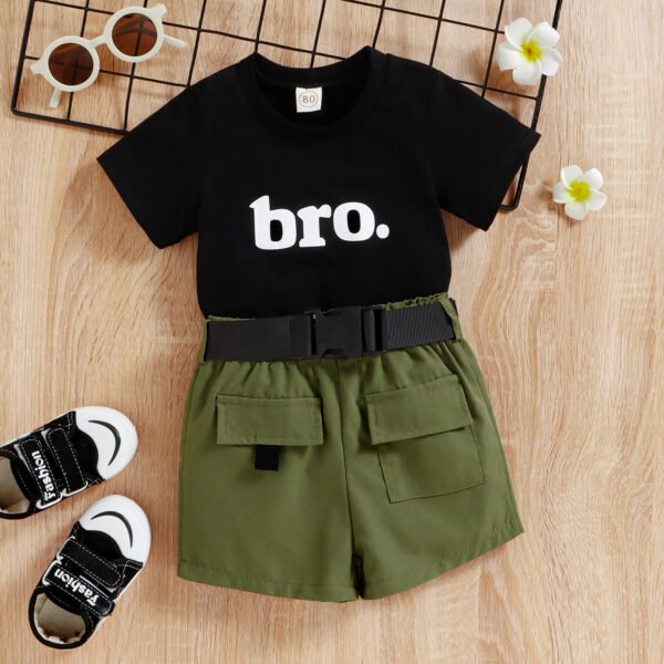 Liuliukd|Letter T-shirt+Shorts Baby Boys Clothing Sets-Black-Kids