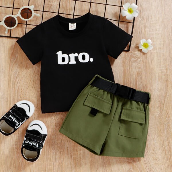 Liuliukd|Letter T-shirt+Shorts Baby Boys Clothing Sets-Black-Kids