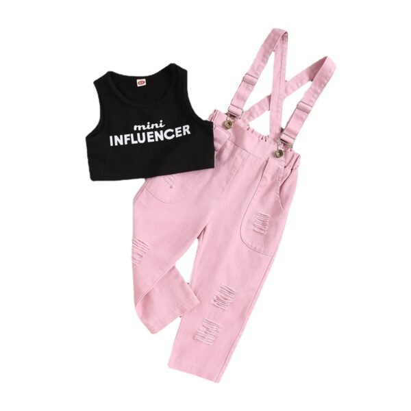 Liuliukd|Letter Vest Denim Overalls Kids Summer Sets-Kids