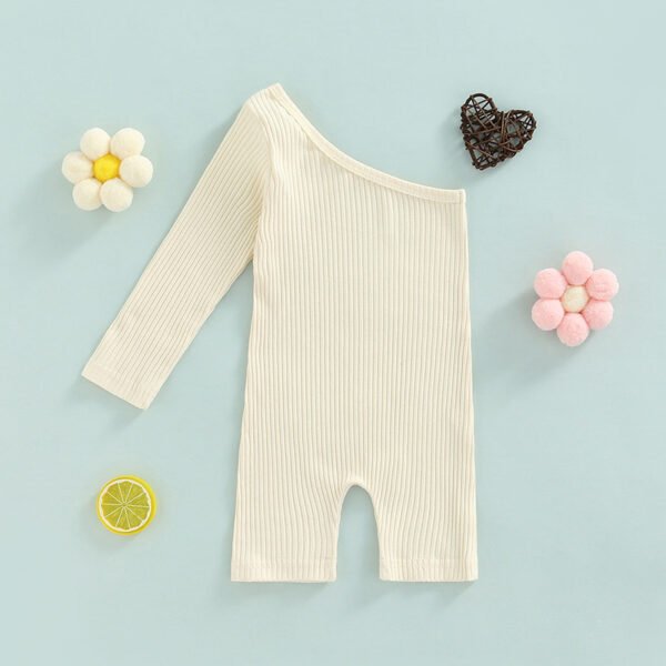 Liuliukd|Long Sleeve One Shoulder Girls Jumpsuits-Beige-Kids