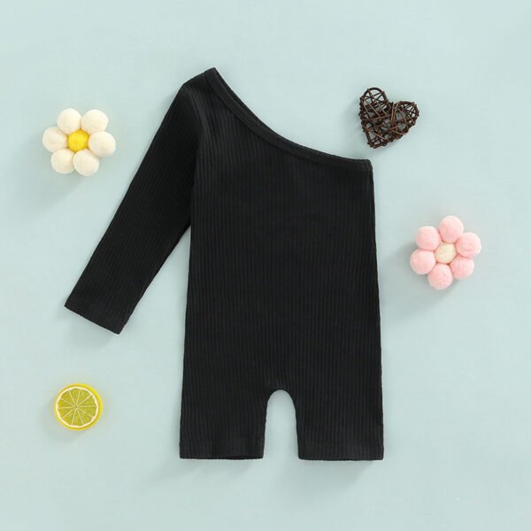 Liuliukd|Long Sleeve One Shoulder Girls Jumpsuits-Black-Kids