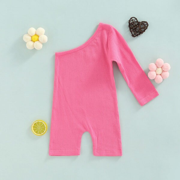 Liuliukd|Long Sleeve One Shoulder Girls Jumpsuits-Rose Red-Kids