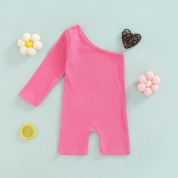 Liuliukd|Long Sleeve One Shoulder Girls Jumpsuits-Rose Red-Kids