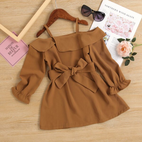 Liuliukd|Off Shoulder Little Girl Dress-Brown-Kids
