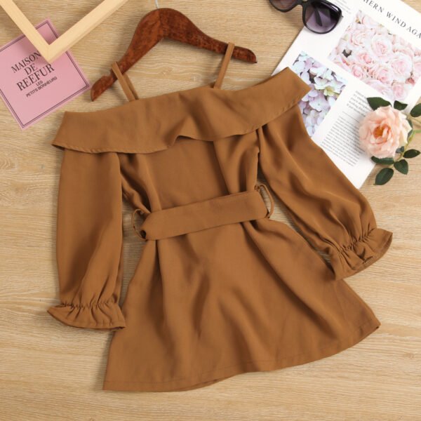 Liuliukd|Off Shoulder Little Girl Dress-Brown-Kids