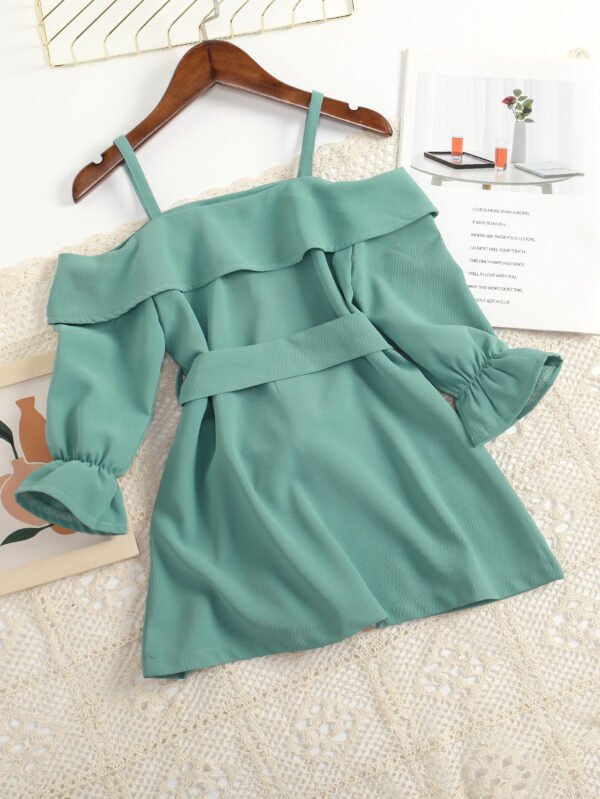 Liuliukd|Off Shoulder Little Girl Dress-Green-Kids