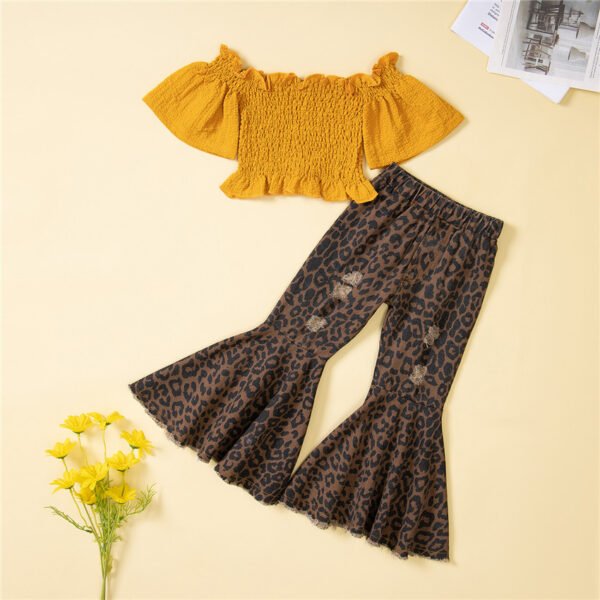 Liuliukd|Off Shoulder Top+Leopard Trousers Children Clothes-Yellow-Kids