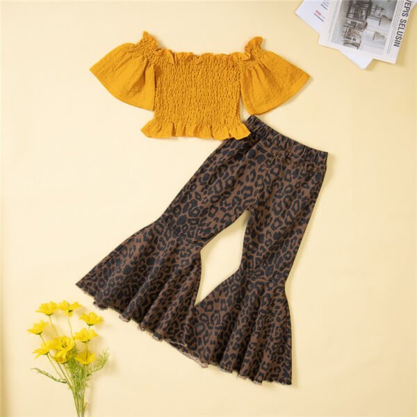 Liuliukd|Off Shoulder Top+Leopard Trousers Children Clothes-Yellow-Kids