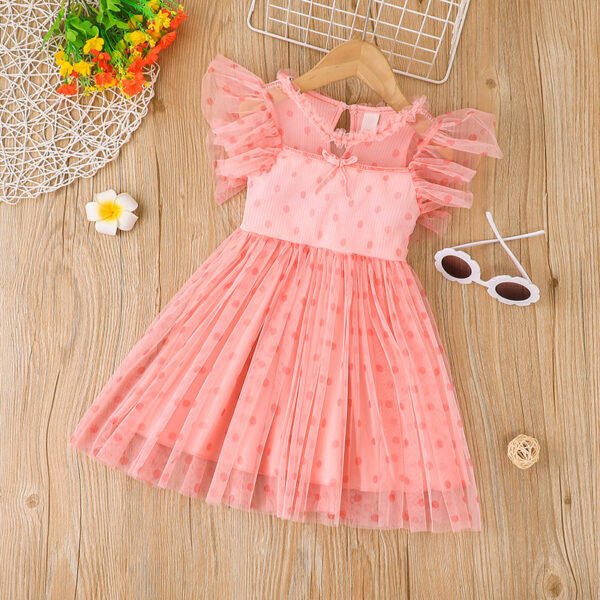 Liuliukd|Polka Dot Mesh Girls Dresses-Pink-Kids