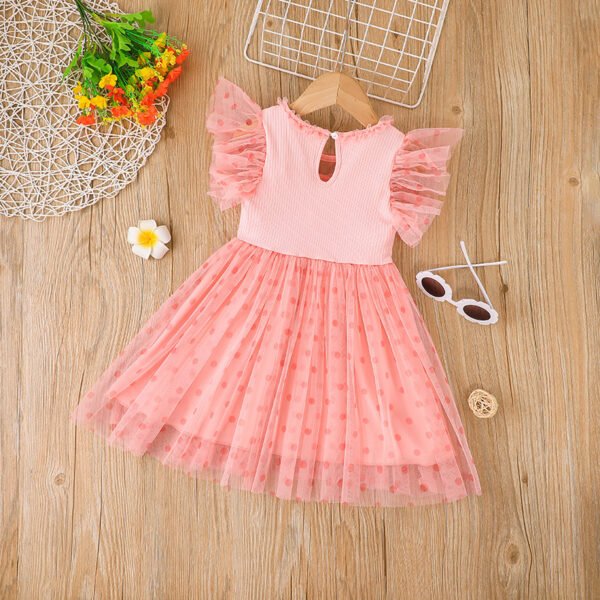 Liuliukd|Polka Dot Mesh Girls Dresses-Pink-Kids