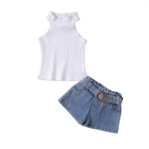 Liuliukd|Ribbed Vest Denim Shorts Children Outfit-Kids