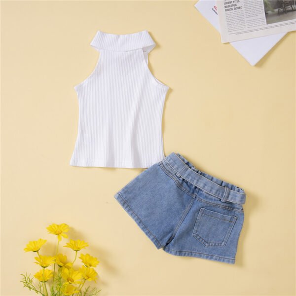 Liuliukd|Ribbed Vest Denim Shorts Children Outfit-White-Kids