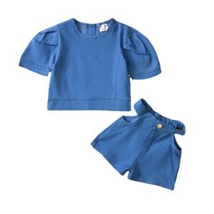 Liuliukd|Short Sleeved Denim Top Waist Cut Shorts Kids Sets-Kids