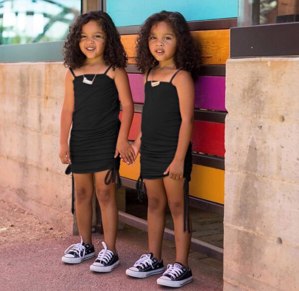 Liuliukd|Sling Drawstring Girls Fashion Dress-Black-Kids