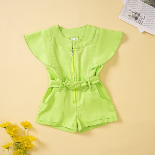 Liuliukd|Solid Color Fly Sleeve Kids Overalls-Green-Kids