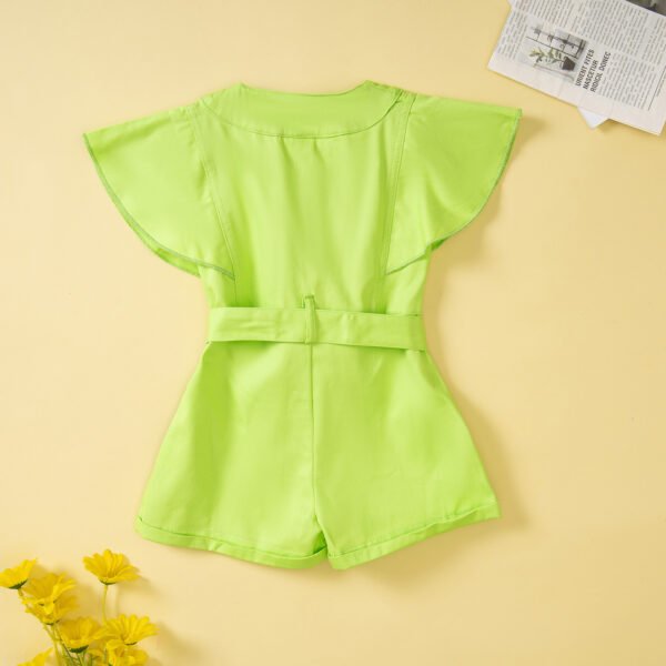 Liuliukd|Solid Color Fly Sleeve Kids Overalls-Green-Kids