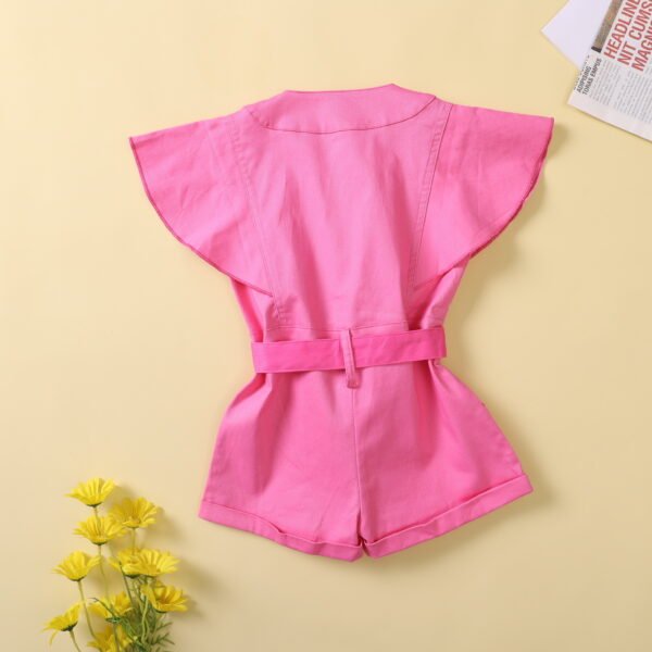 Liuliukd|Solid Color Fly Sleeve Kids Overalls-Pink-Kids
