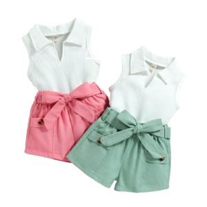 Liuliukd|V Neck Top+Shorts Kid Girls Clothing Set-Kids