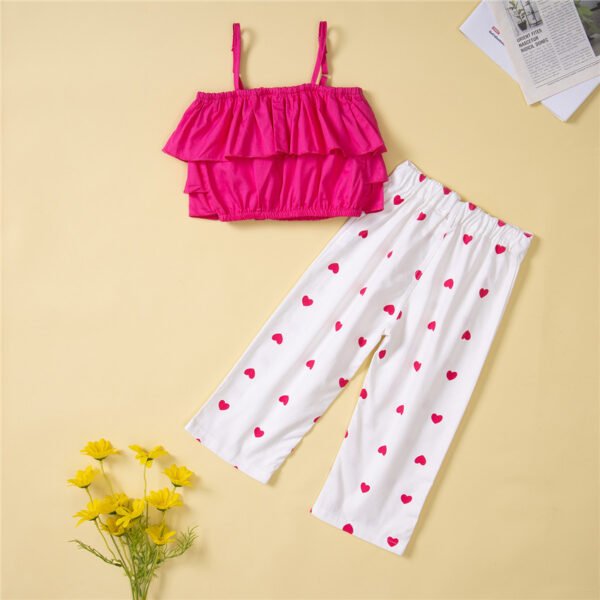 Liuliukd|Vest Love Heart Trousers Kid Clothes Girl-Pink-Kids