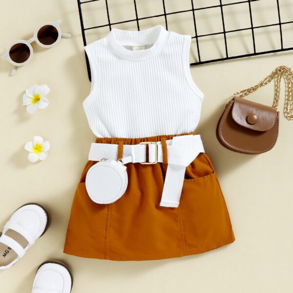 Liuliukd|Vest+Skirt+Bag Girls Clothing-Brown-Kids