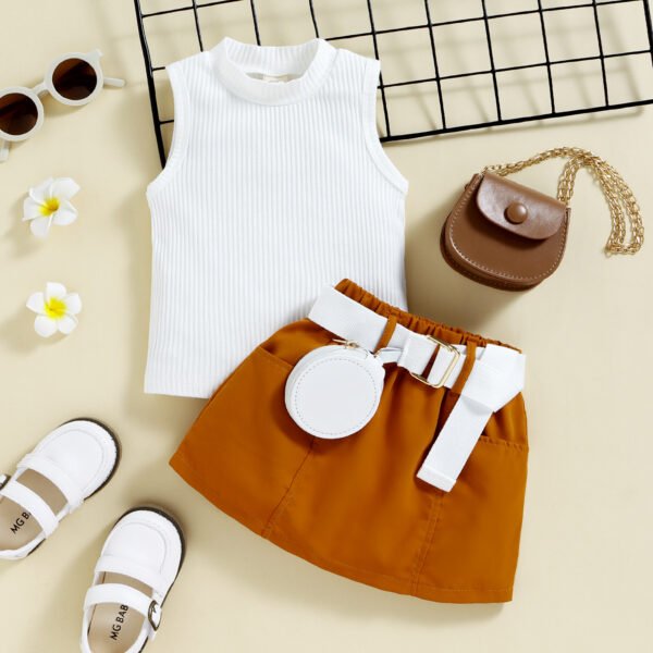 Liuliukd|Vest+Skirt+Bag Girls Clothing-Brown-Kids